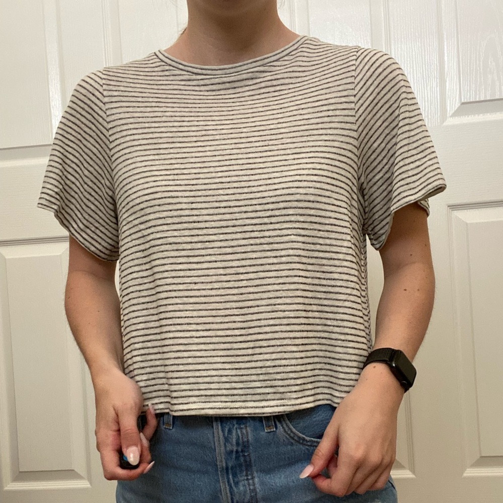 Billabong white and black striped open back tee